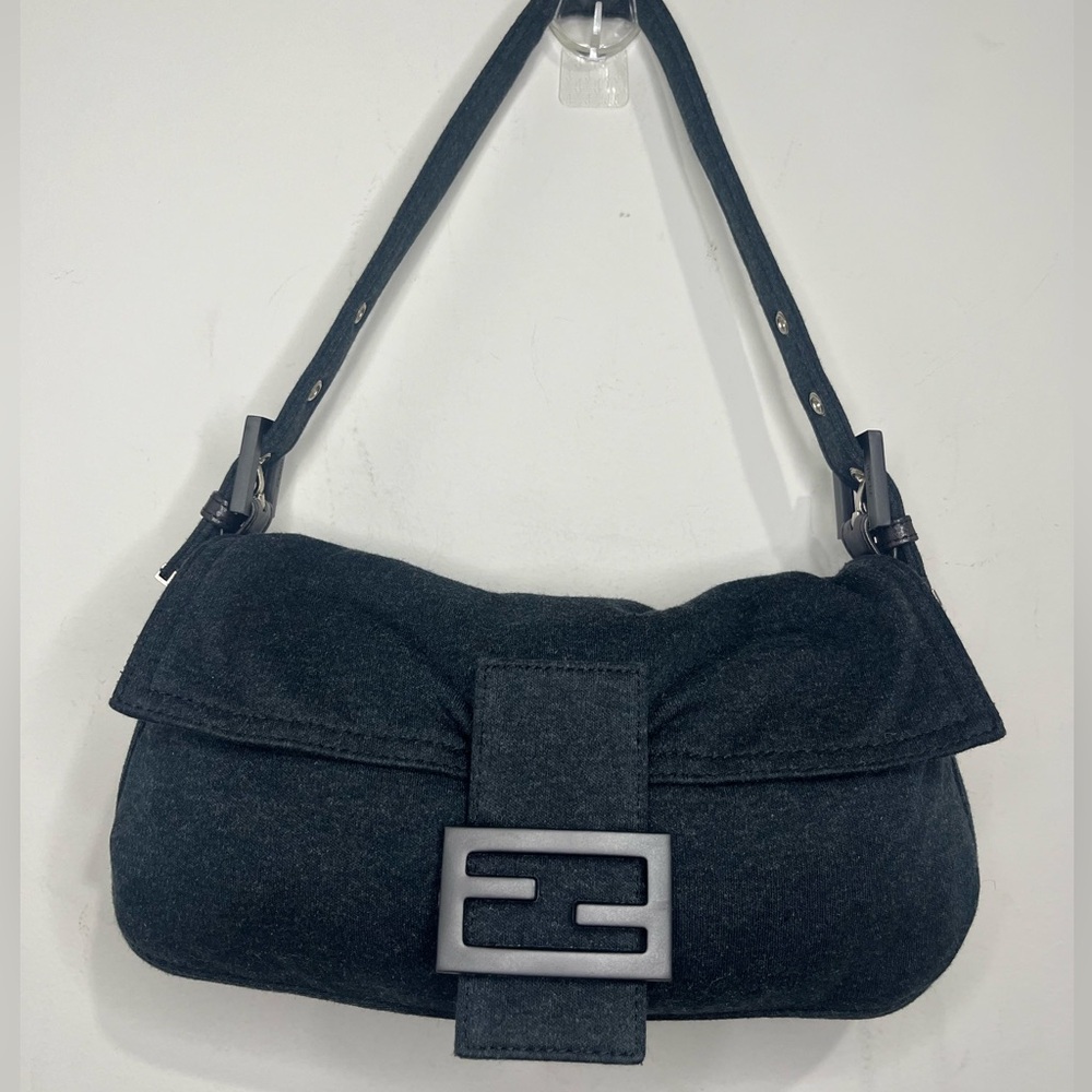 Fendi Gray Jersey Cotton Baguette Bag